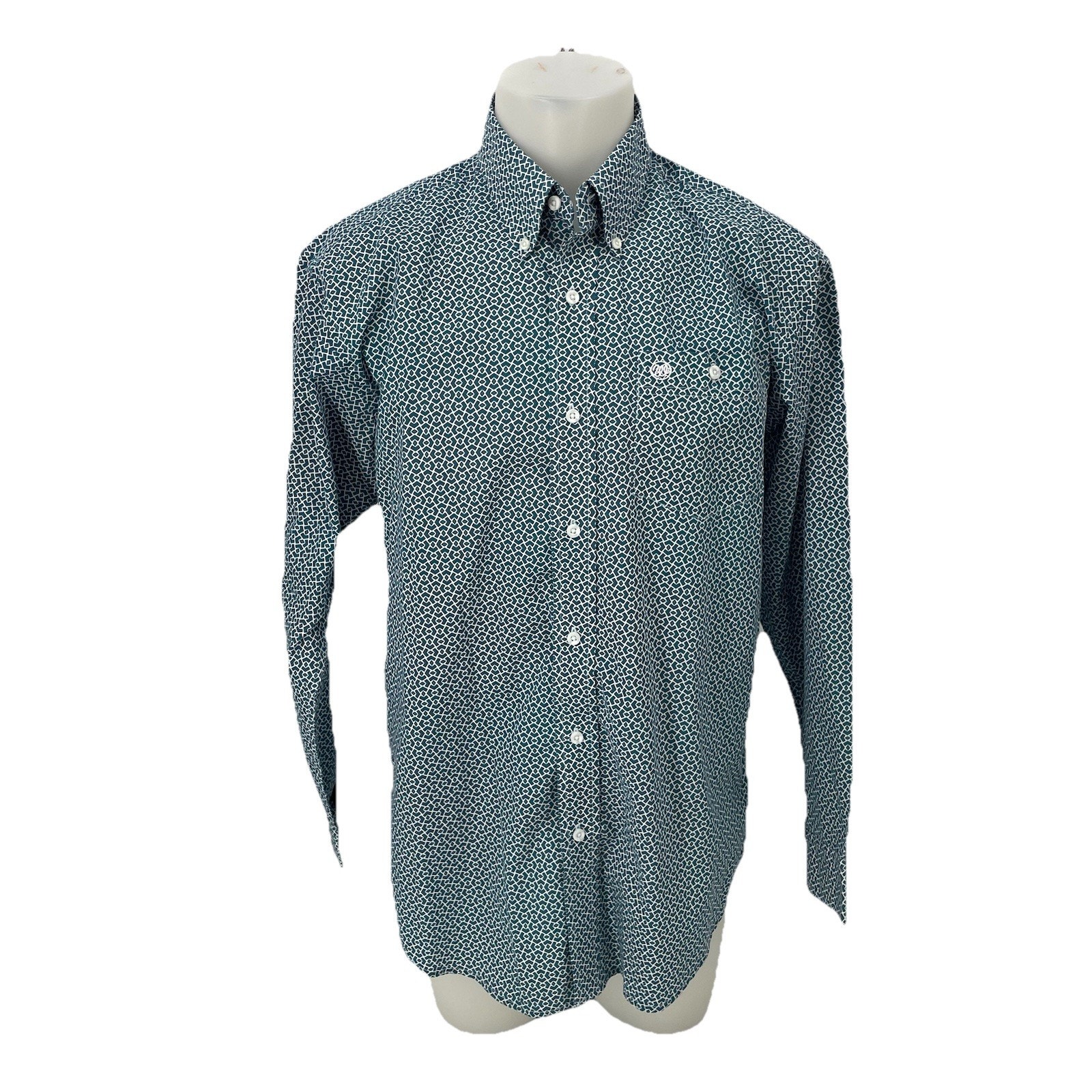 Wrangler Mens Blue Shirt Long Sleeves Brand Logo Embroidered Medium 5628